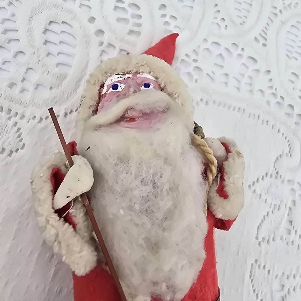 Antique Christmas Composition Santa Paper Felt Figure